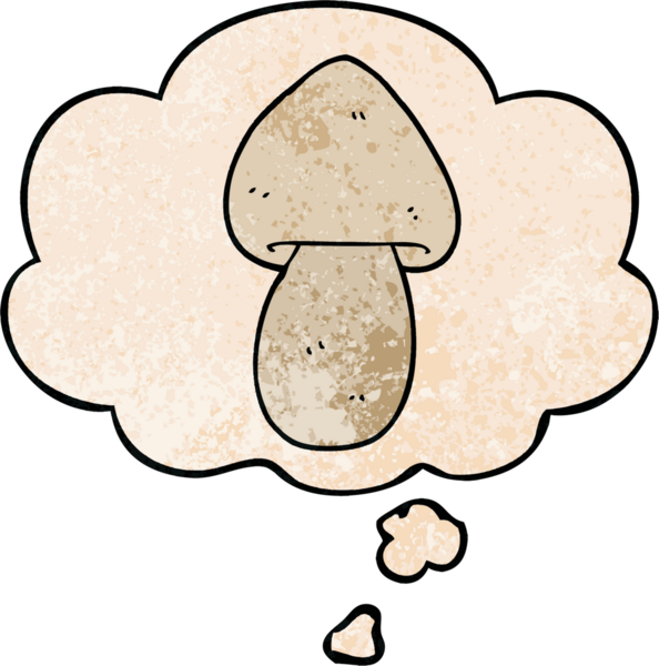 Bir insan tarafından çizilmiş grunge desenli düşünce baloncuklu mantar.
