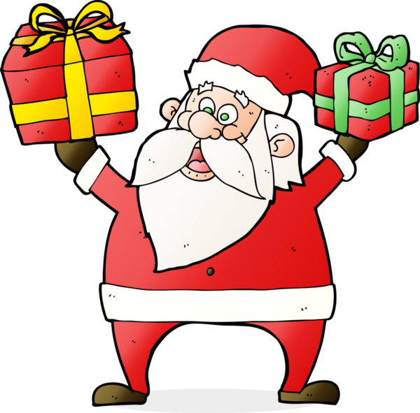 Bir insan tarafından çizilmiş hediyeli Noel Baba çizgi filmi.