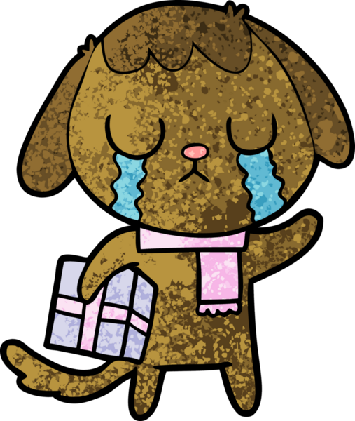 Bir insan tarafından çizilmiş şirin bir çizgi film köpeği ağlıyor.