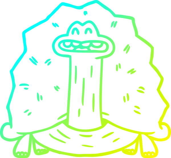 Bir insan tarafından çizilmiş komik bir karikatür kaplumbağasının soğuk eğim çizgisi.