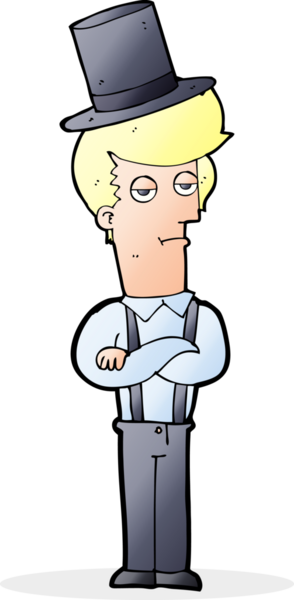 Diş teli takan ve bir insan tarafından çizilmiş silindir şapkalı bir adam.