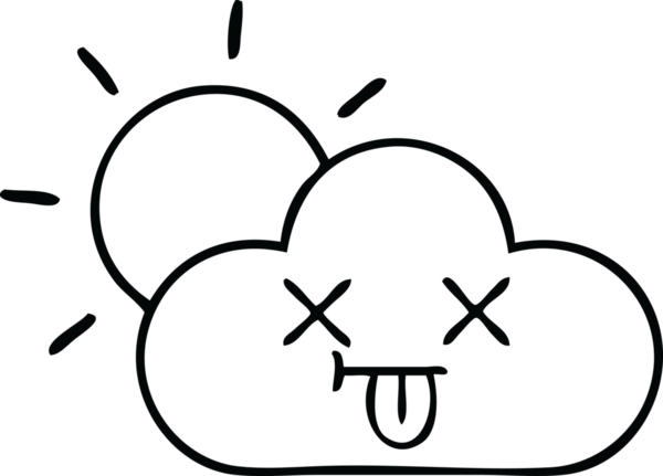 Bir insan tarafından çizilmiş fırtına bulutu ve güneş çizimleri.