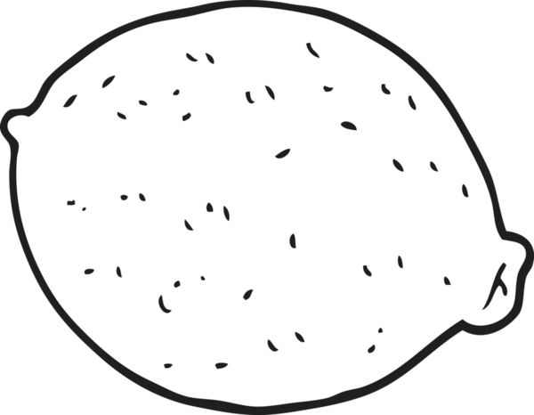 Bir insan tarafından çizilmiş siyah beyaz çizgi film limonu.