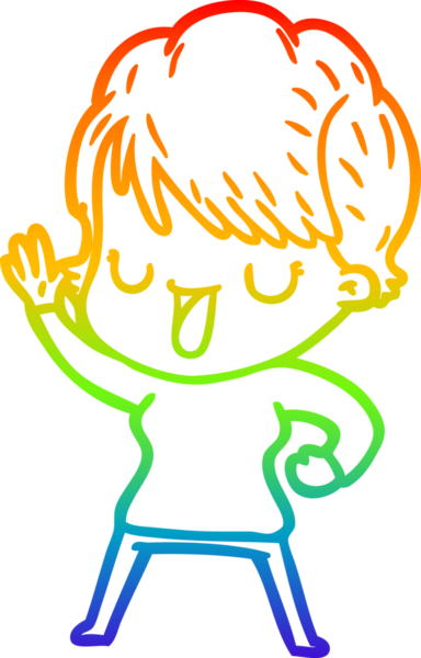 Gökkuşağı gradyan çizgi çizimi bir insan tarafından çizilmiş bir karikatür kadın