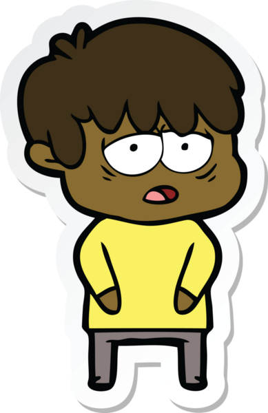 Bir insan tarafından çizilmiş bitkin bir çocuk çizgi filminin çıkartması.