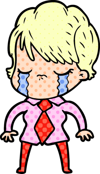 Bir insan tarafından çizilmiş ağlayan çizgi film kadını.