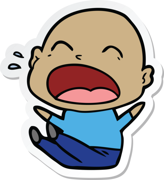 Bir insan tarafından çizilmiş kel adam diye bağıran bir çizgi film çıkartması.