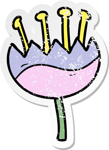 Bir insan tarafından çizilmiş karikatür çiçeğinin sıkıntılı çıkartması