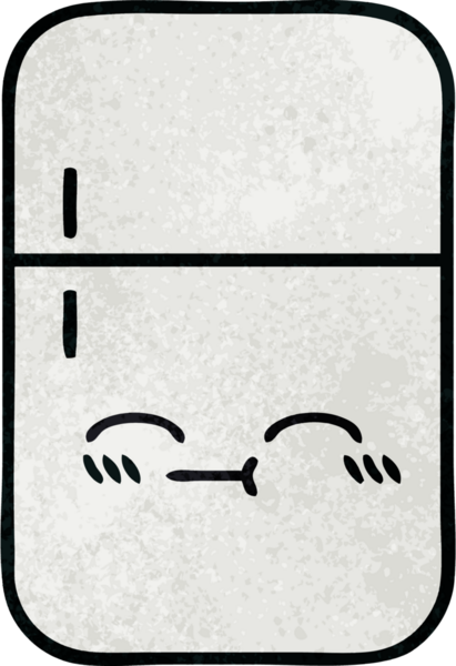 Bir insan tarafından çizilmiş buzdolabının retro grunge desenli karikatürü.