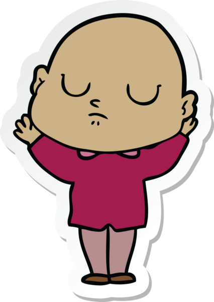 Bir insan tarafından çizilmiş kel bir adamın çıkartması.