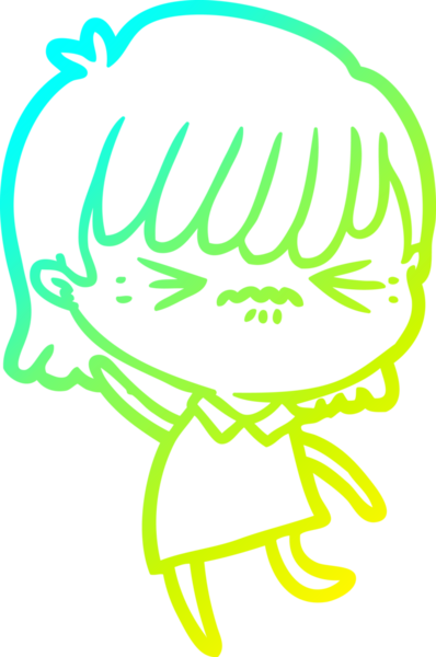 Bir insan tarafından çizilmiş, soğuk bir çizgi film kızı çizimi.