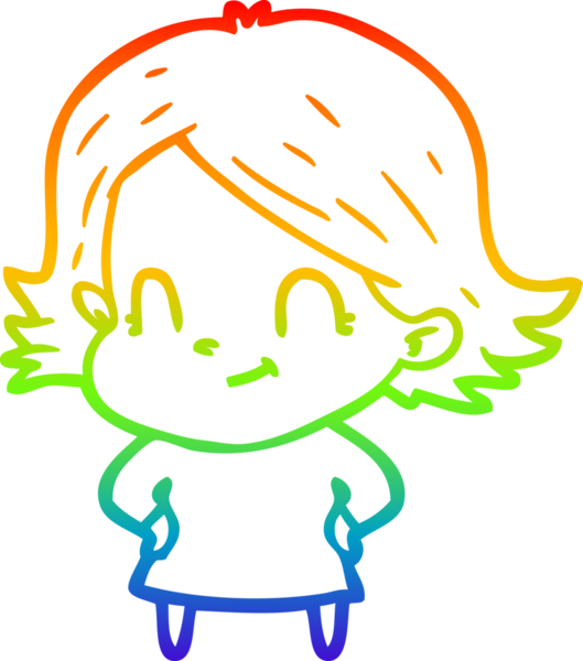 Gökkuşağı gradyan çizimi. Bir insan tarafından çizilmiş karikatür dostu bir kız.