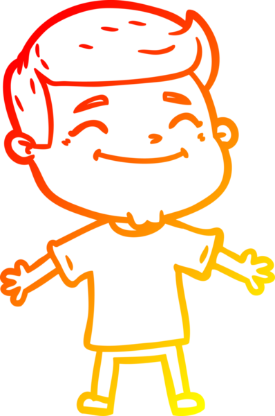 Bir insan tarafından çizilmiş kolları açık mutlu bir çizgi film karakteri çizimi.