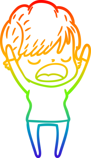 Gökkuşağı gradyan çizgi çizimi bir insan tarafından çizilmiş bir karikatür kadın