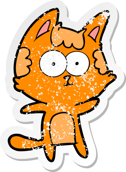 Bir insan tarafından çizilmiş mutlu çizgi film kedisinin sıkıntılı çıkartması.