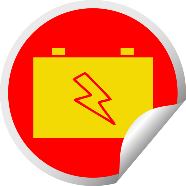 Bir insan tarafından çizilmiş bir araba aküsünün dairesel soyma etiketi.