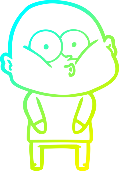 Bir insan tarafından çizilmiş, kel bir adamın soğuk çizgi çizimi.