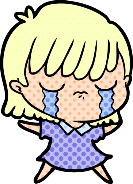 Bir insan tarafından çizilmiş ağlayan çizgi film kadını.