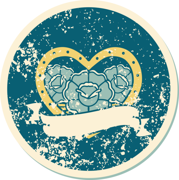 Bir insanın çizdiği çiçekli kalp ve pankartın sembolik dövmeli resmi.