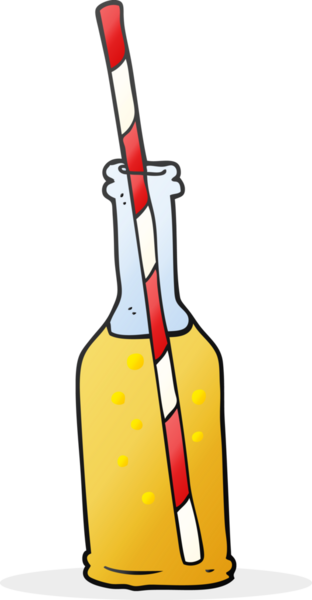 Bir insan tarafından çizilmiş karikatür soda şişesi ve saman.