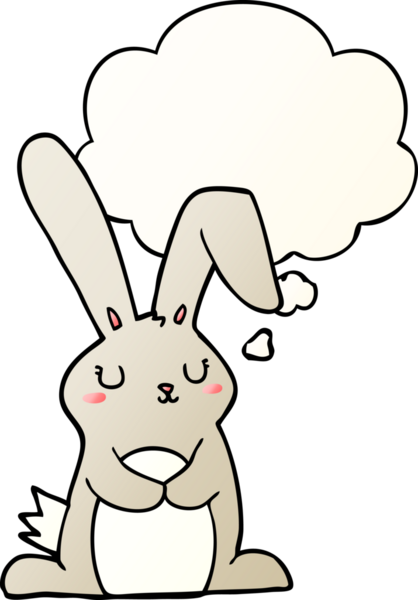 Düşünce baloncuklu çizgi film tavşanı bir insan tarafından çizilmiş.
