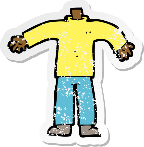 Bir insan tarafından çizilmiş karikatür erkek vücudunun gerilimli retro yapıştırması.