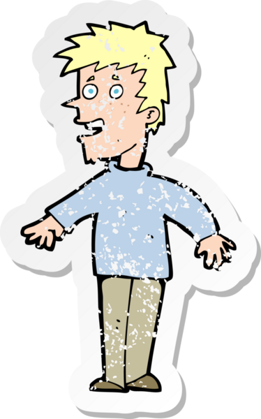 Bir insan tarafından çizilen mutlu çocuk çizgi filminin kederli retro yapıştırması.