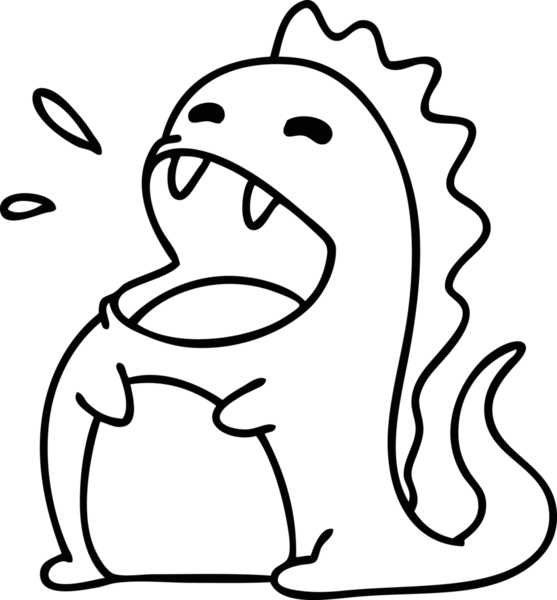 Bir insan tarafından çizilmiş mutlu bir dinozor çizgisi.