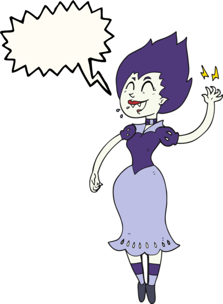 Bir insan tarafından çizilmiş serbest konuşma balonu çizilmiş vampir kız.