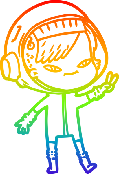 Gökkuşağı gradyan çizgi çizimi bir insan tarafından çizilmiş astronot bir kadın.