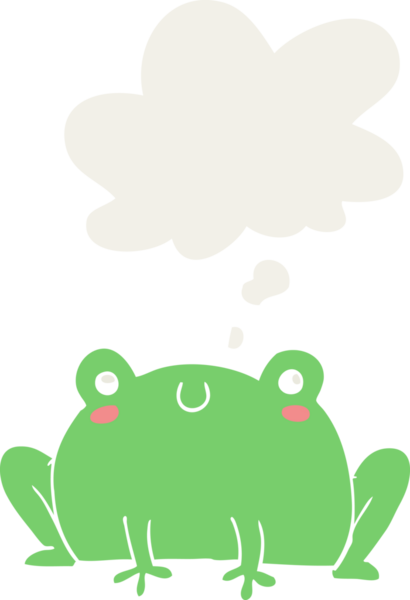 Düşünce baloncuğu olan bir kurbağa insan tarafından çizilmiş.
