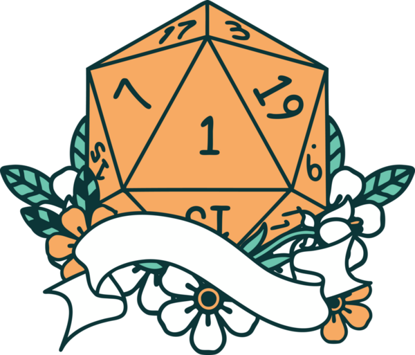 Retro Dövme Biçimi Doğal Bir d20 zar bir insan tarafından çizildi