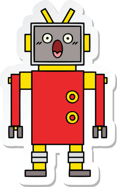 Bir insan tarafından çizilmiş şirin çizgi film robotunun çıkartması.