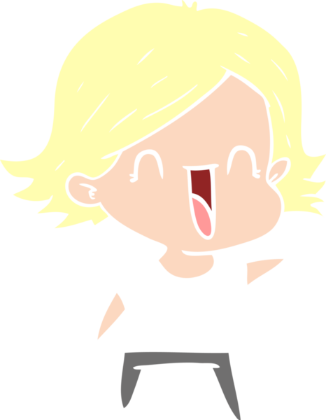 Bir insan tarafından çizilmiş düz renkli mutlu kadın çizgi filmi.