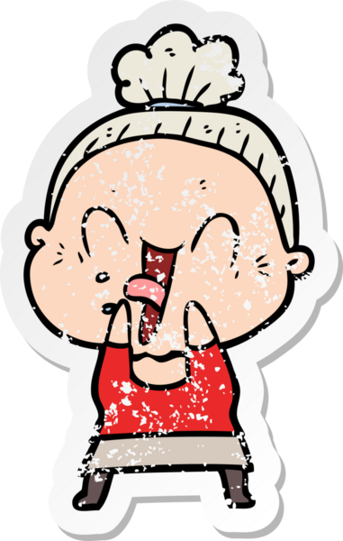 Bir insan tarafından çizilmiş mutlu, yaşlı bir kadının sıkıntılı çıkartması.