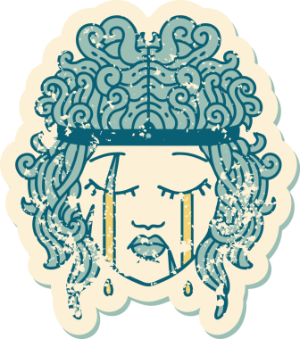 Bir insan tarafından çizilmiş ağlayan bir insan barbarının grunge çıkartması.