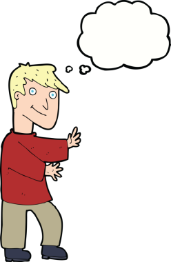 Bir insan tarafından çizilmiş düşünce balonlu mutlu adam çizgi filmi.