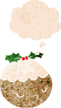 Düşünce baloncuklu tatlı çizgi film pudingi grunge dertli eski moda bir insan tarafından çizilmiş