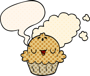 Bir insan tarafından çizilmiş çizgi roman tarzında konuşma baloncuğu olan şirin bir çizgi film pastası.