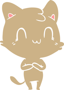 Bir insan tarafından çizilmiş düz renkli çizgi film mutlu kedi.