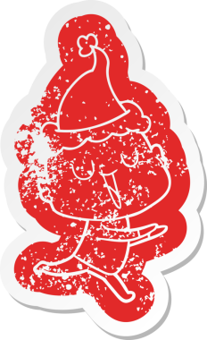 Mutlu çizgi film, insan tarafından çizilmiş Noel Baba şapkası takan kel bir adamın sıkıntılı çıkartması.