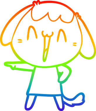 Gökkuşağı gradyan çizimi. Bir insan tarafından çizilmiş şirin bir köpek çizimi.