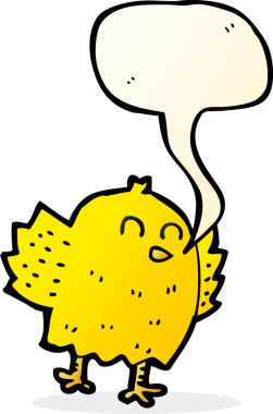 Bir insan tarafından çizilmiş konuşma balonlu çizgi film kuşu.