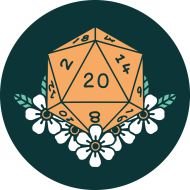 Doğal 20 D20 zarının bir insan tarafından çizilmiş ikonu.