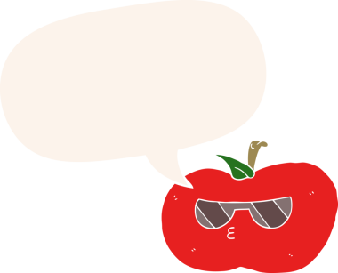 bir insan tarafından çizilmiş eski moda konuşma baloncuklu karikatür serin elma