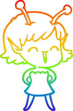 Gökkuşağı gradyan çizgi çizimi bir insan tarafından çizilmiş uzaylı bir kızın gülüşü.