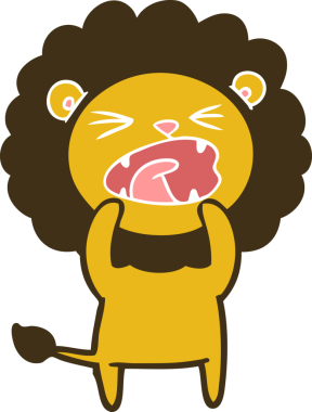 Bir insan tarafından çizilmiş düz renkli çizgi film aslanı