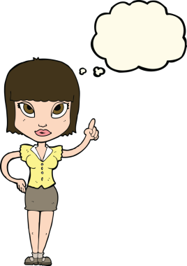 Bir insan tarafından çizilmiş düşünce baloncuğu fikri olan güzel bir kız.