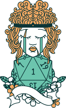 Retro Dövme Tarzı Ağlayan İnsan Barbar Bir D20 rulo ile bir insan tarafından çizilmiş