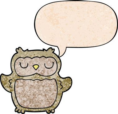 bir insan tarafından çizilmiş eski moda konuşma baloncuklu çizgi film baykuşu